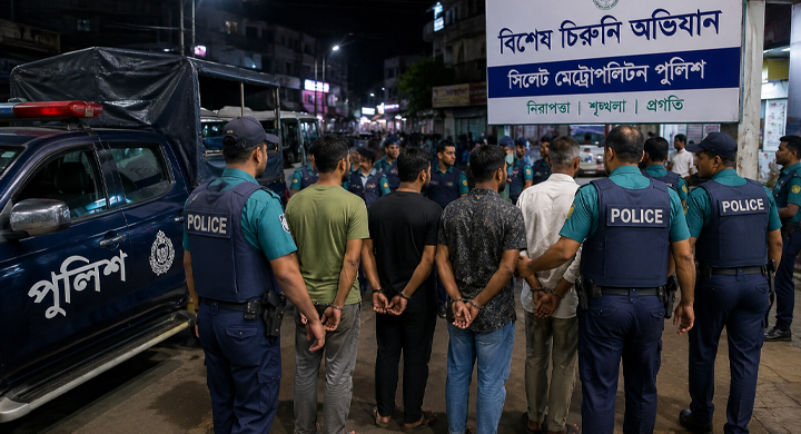 সিলেটে চার ঘণ্টার চিরুনি অভিযান, আটক ১৫৪