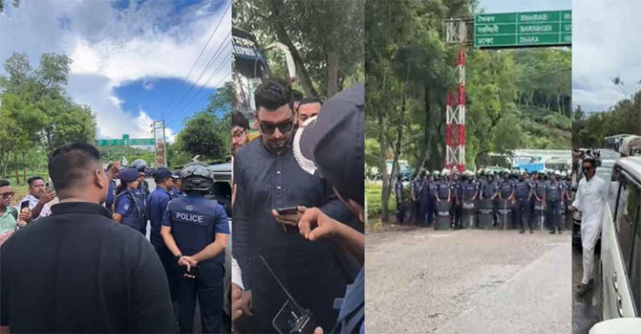 শ্রীমঙ্গলে ট্রাক দিয়ে এনসিপির গাড়িবহর আটকে দিয়েছে পুলিশ
