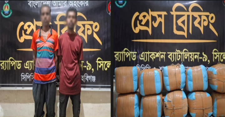 হবিগঞ্জে বিপুল পরিমাণ গাঁজাসহ ২ মাদক ব্যবসায়ী আটক