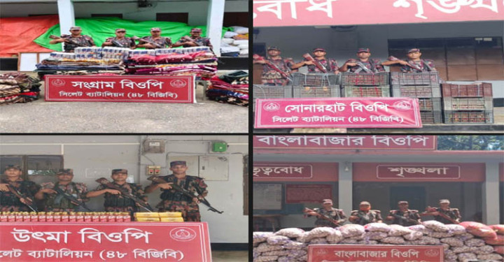 সিলেটে সীমান্তে ১৮ লাখ টাকার চোরাচালানি মালামাল জব্দ