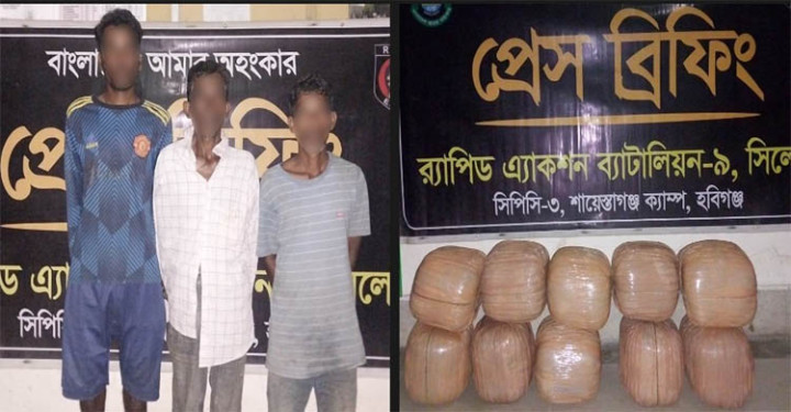 হবিগঞ্জে বিপুর পরিমাণ গাঁজাসহ ৩ মাদক ব্যবসায়ী আটক