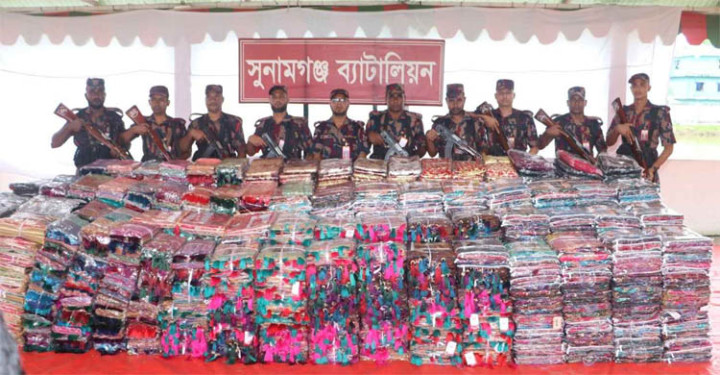 সুনামগঞ্জে টাস্কফোর্সের অভিযানে সাড়ে ৩ কোটি টাকার ভারতীয় শাড়ি জব্দ