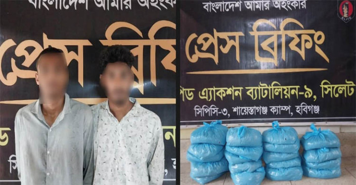 হবিগঞ্জে ১৯ কেজি গাঁজাসহ ২ মাদক ব্যবসায়ী আটক