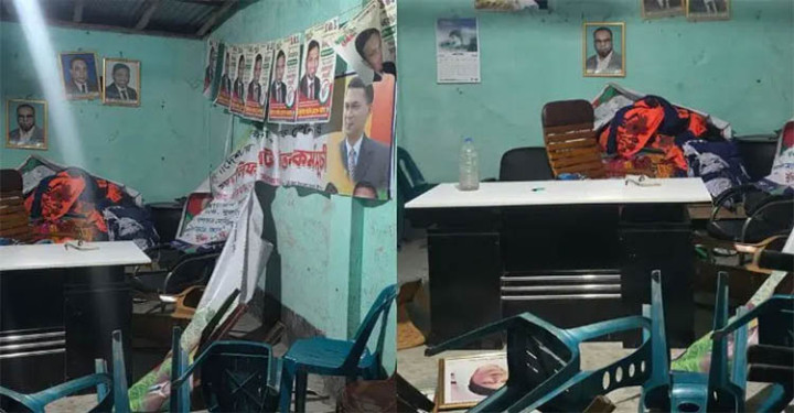 ‘জয় বাংলা’ স্লোগান দিয়ে বিএনপি অফিসে হামলা