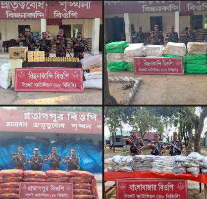 সিলেট সীমান্তে ৩৫ লাখ টাকার চোরাচালানি মালামাল জব্দ