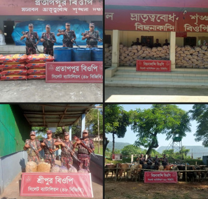 সিলেট সীমান্তে ৪৭ লাখ টাকার চোরাচালানি মালামাল জব্দ