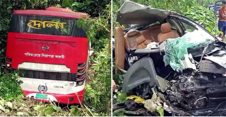 বাস-প্রাইভেটকারের মুখোমুখি সংঘর্ষে নিহত ২