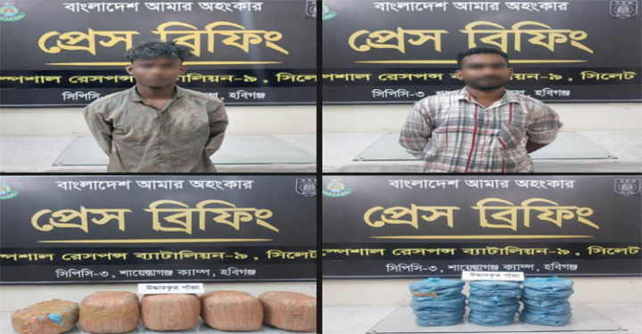 হবিগঞ্জে বিপুল পরিমাণ গাঁজাসহ ২ মাদক ব্যবসায়ী আটক