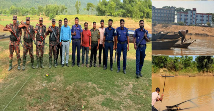 জৈন্তাপুরে অভিযানে ১৫টি নৌকা ধ্বংস