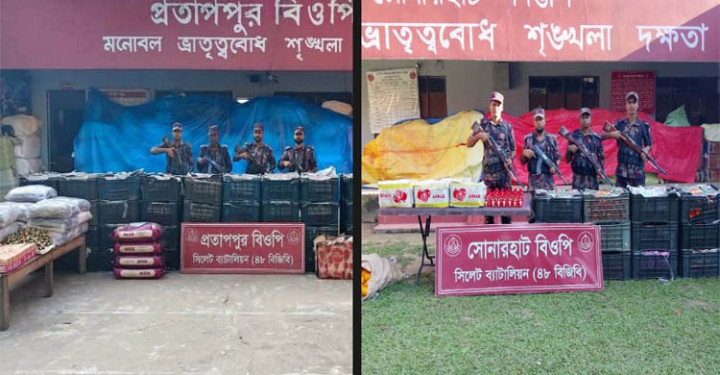 সিলেট সীমান্তে ৩১ লাখ টাকার চোরাচালানি পণ্য জব্দ