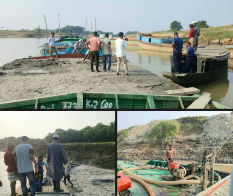 গোয়াইনঘাটে অবৈধ বালু উত্তোলনবিরোধী অভিযানে জরিমানা 