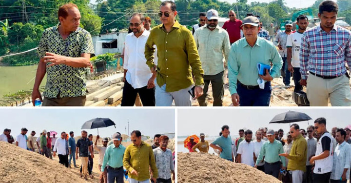 সুনামগঞ্জে সড়কের কাজে নিম্নমানের নির্মাণসামগ্রী, এমপির নির্দেশে কাজ বন্ধ